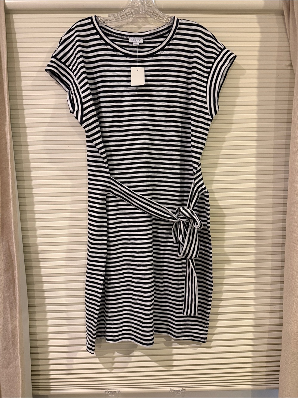 JCrew Black and White Striped Tie-Waist Dress